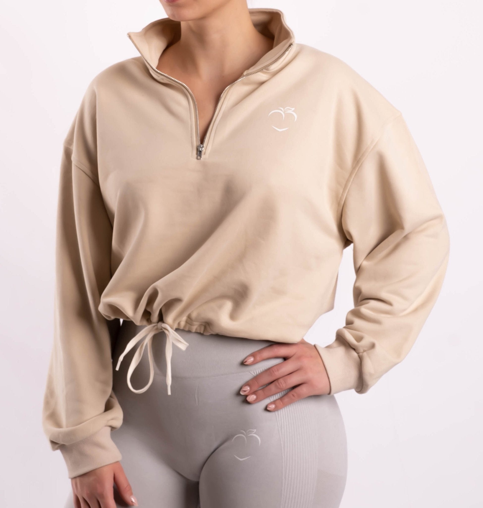 Beige Half Zip Pullover - Peach Tights -
