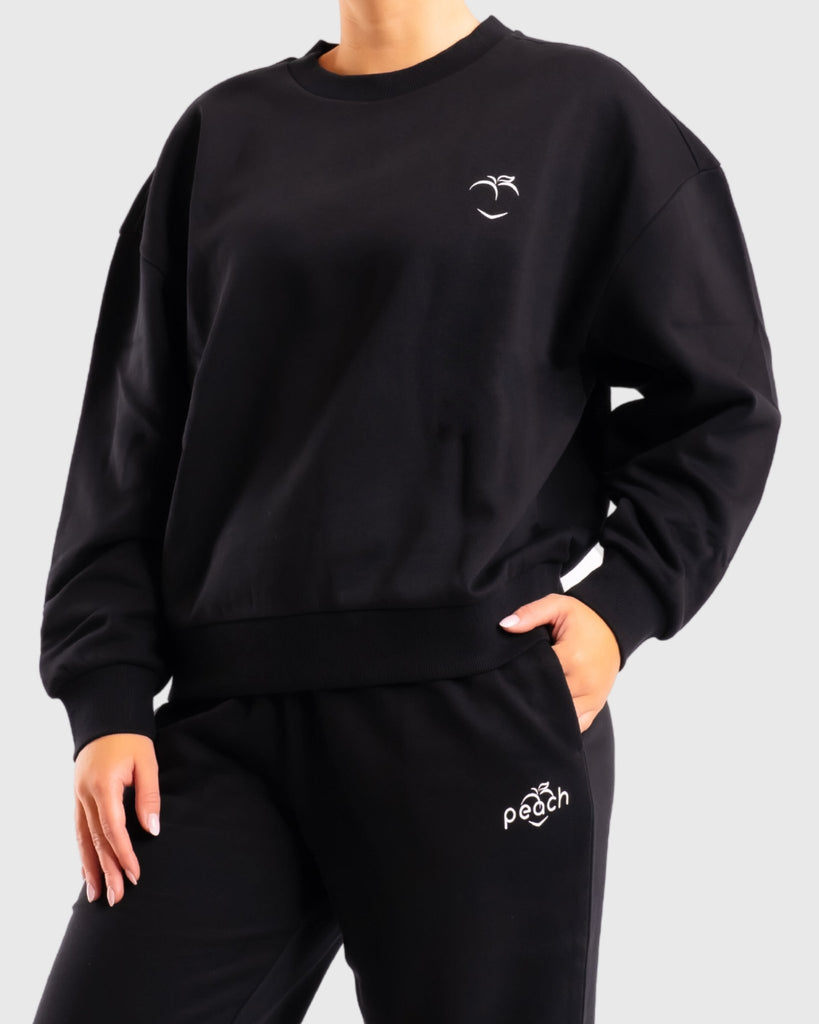 Black Basic Crewneck - Peach Tights -