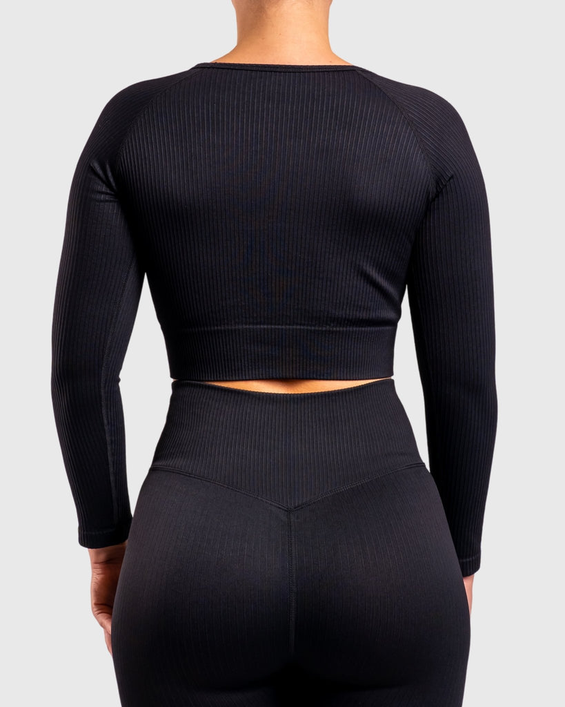 Black Ribbed Long Sleeve - Peach Tights - Long sleeve