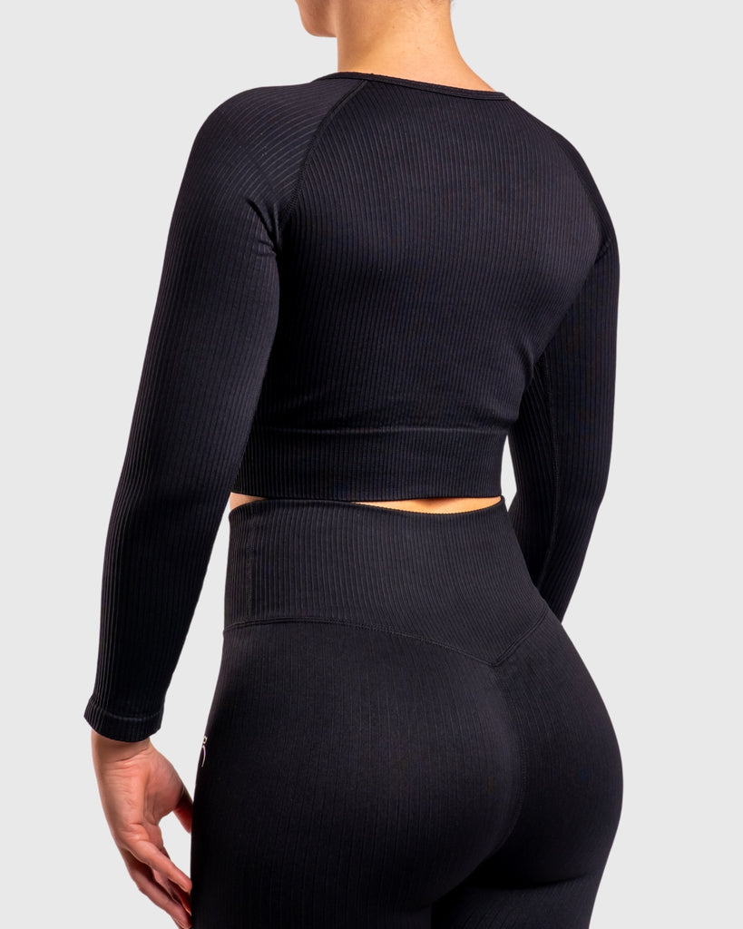 Black Ribbed Long Sleeve - Peach Tights - Long sleeve