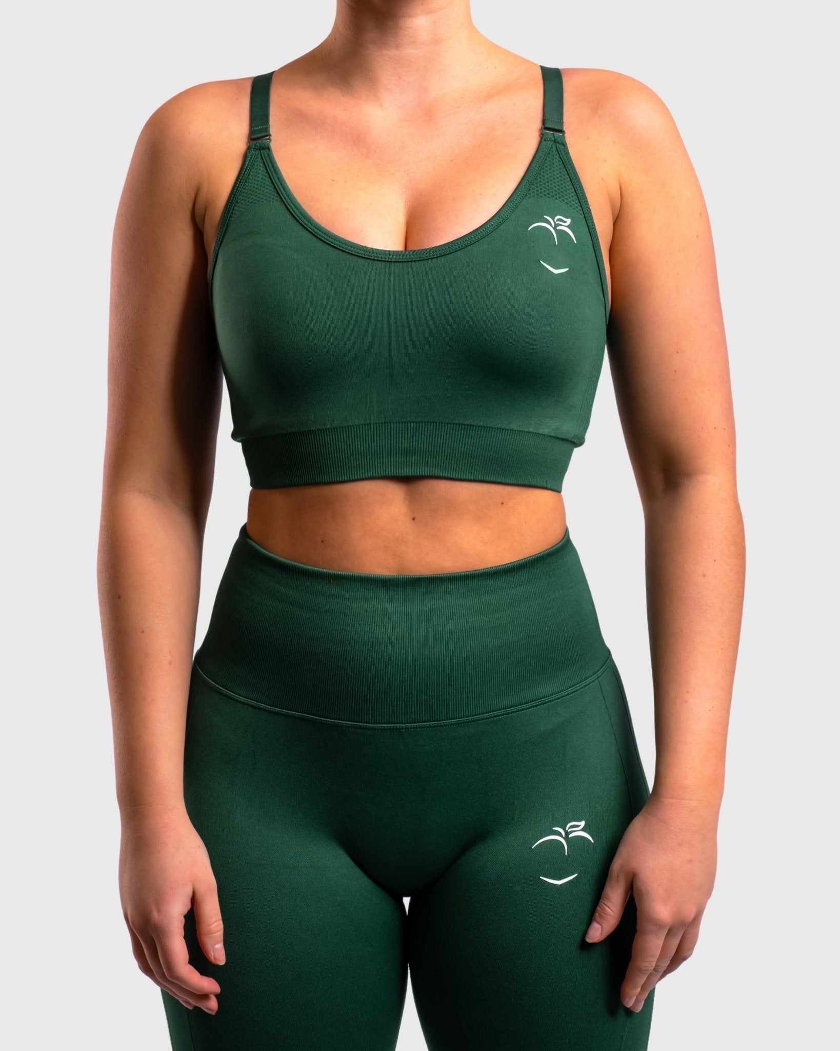 Forest Green Lux Seamless Sports-bra - Peach Tights - Sports-Bra