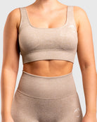 Khaki Ribbed Sports-Bra - Peach Tights - Sports-Bra