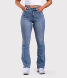 Light Blue Flared Jeans - Peach Tights -