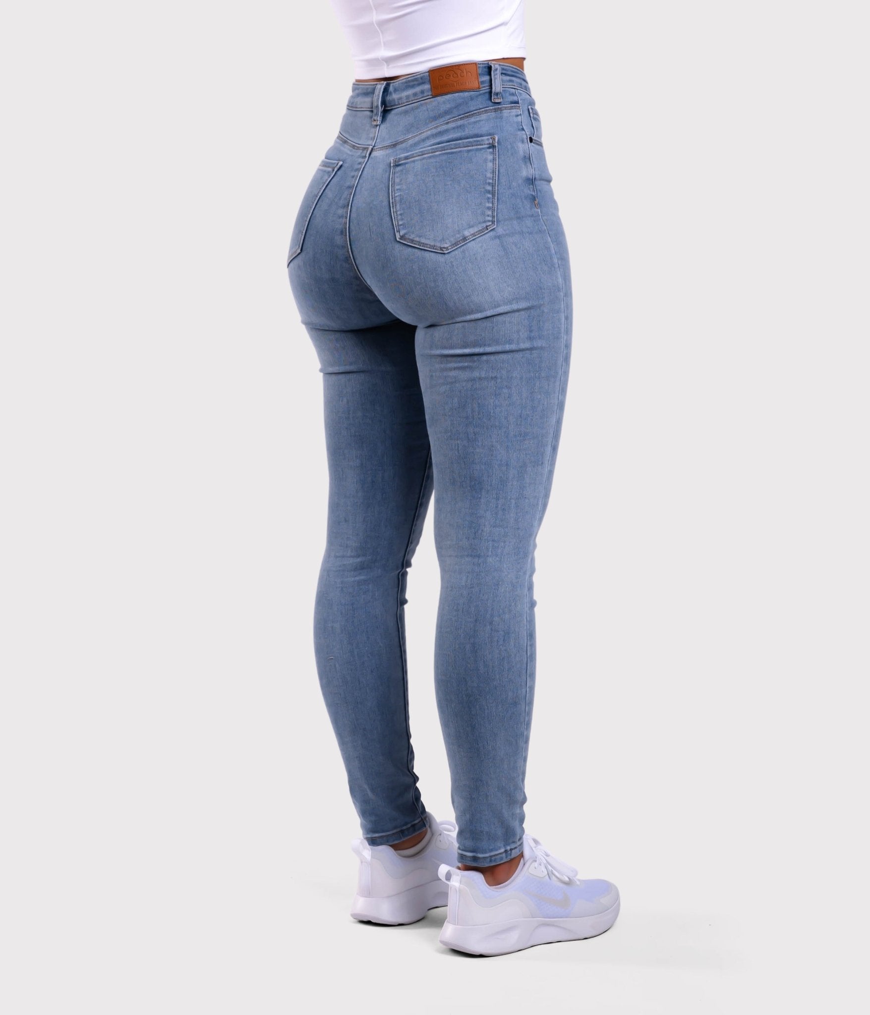 Light Blue Skinny Jeans - Peach Tights -