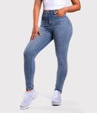 Light Blue Skinny Jeans - Peach Tights -