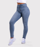 Light Blue Skinny Jeans - Peach Tights -