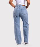 Light Blue Straight-leg Jeans - Peach Tights -