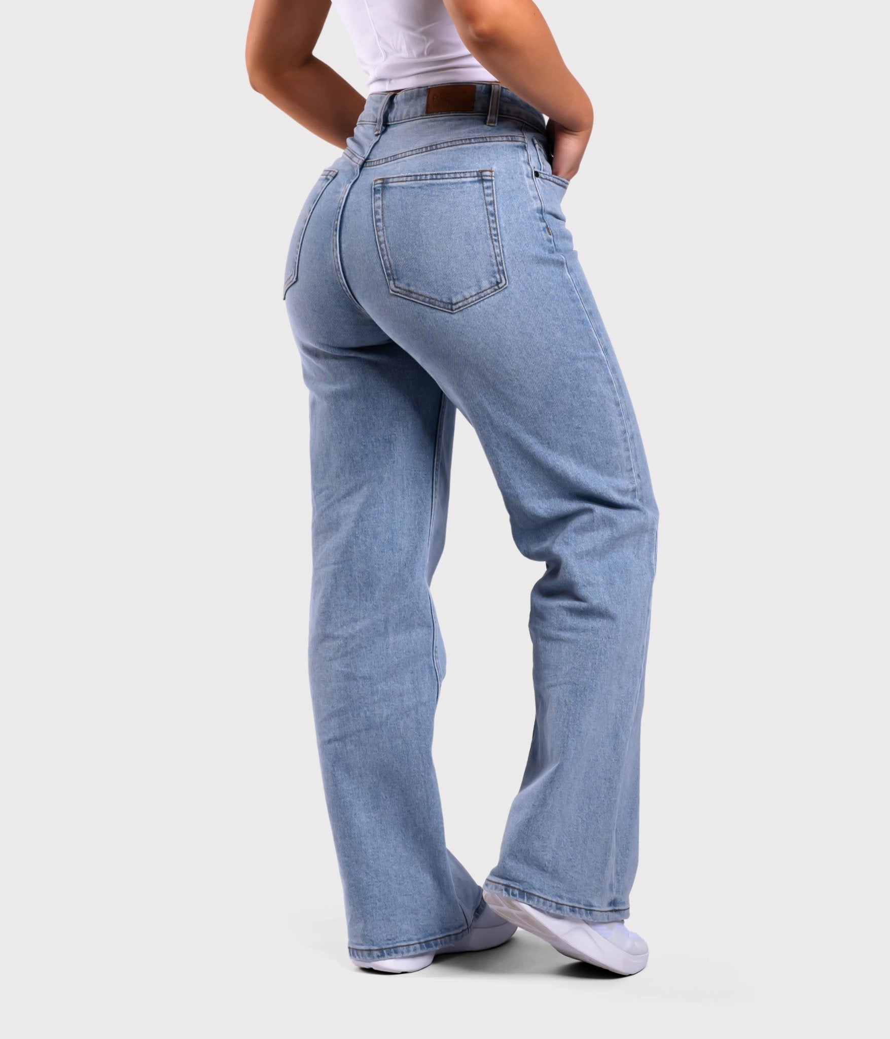 Light Blue Straight-leg Jeans - Peach Tights -