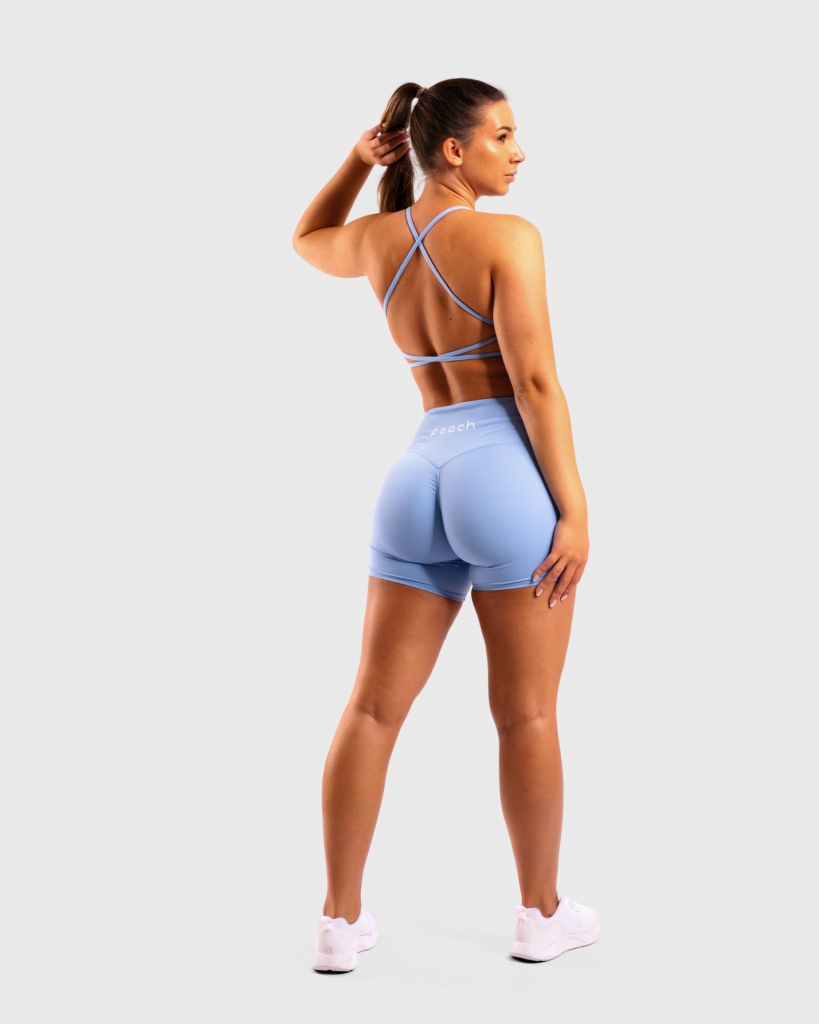 Light Blue Twist Shorts - Peach Tights -