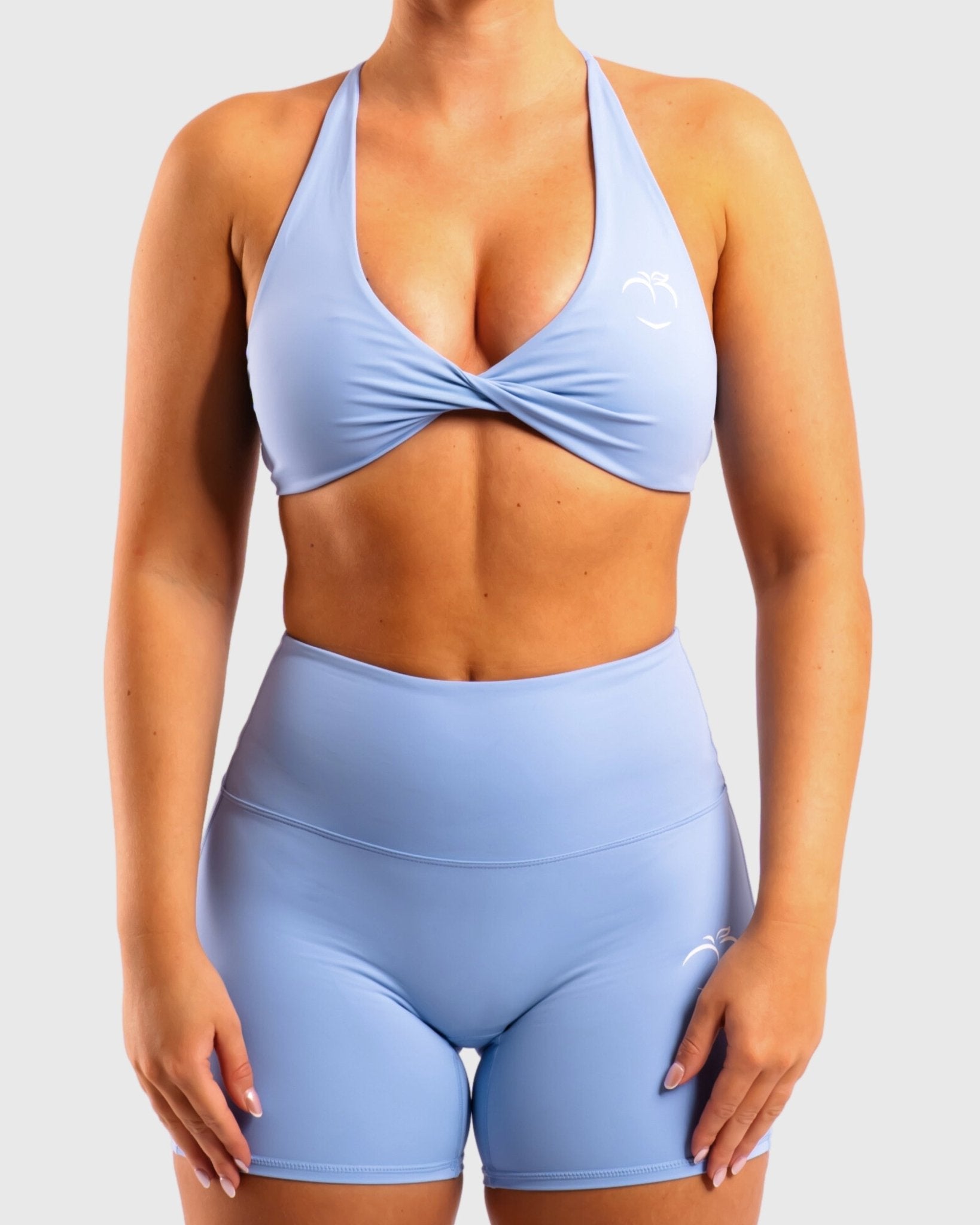 Light Blue Twist Sports-bra - Peach Tights -