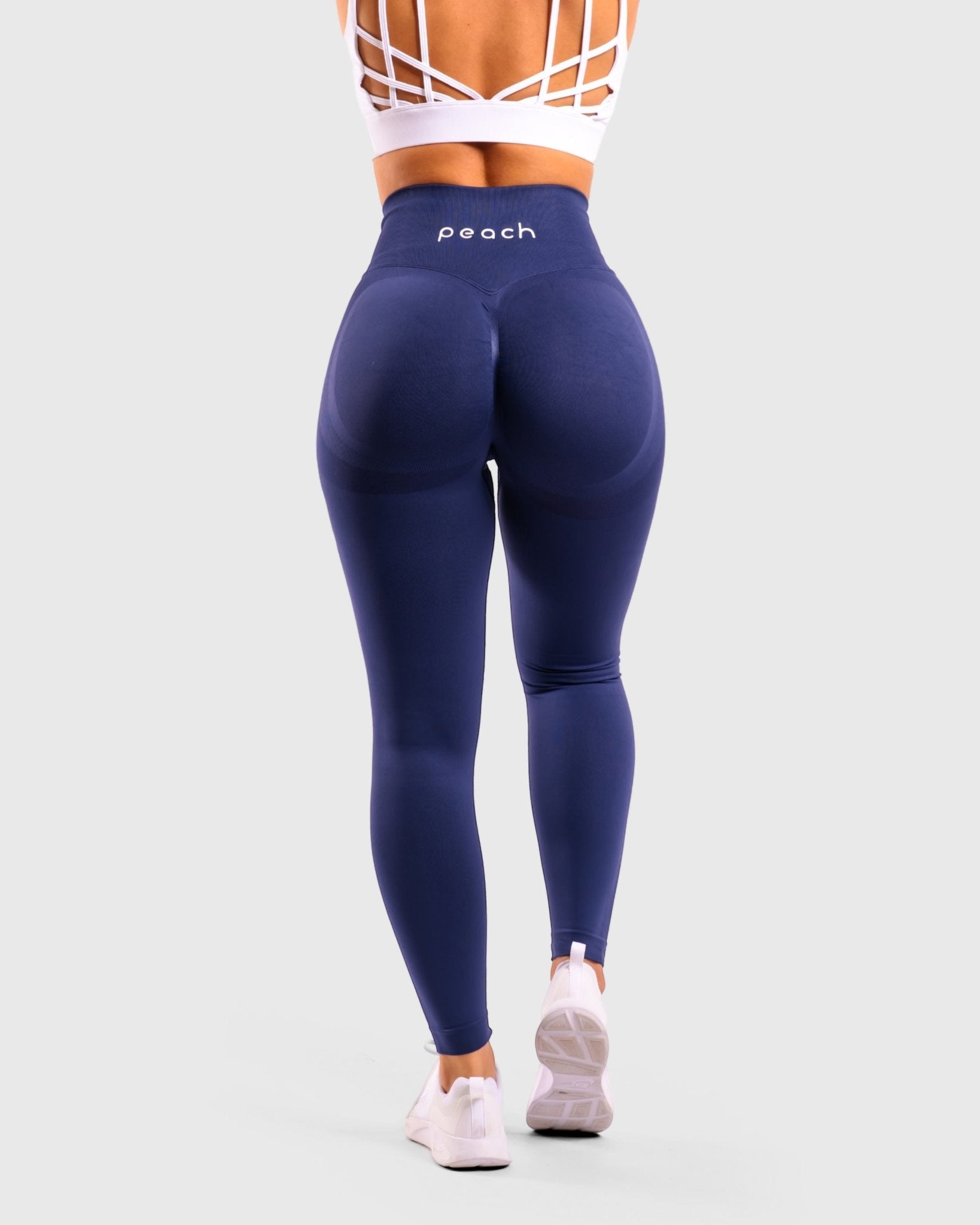Navy Blue Solid-Mid Waist - Peach Tights -