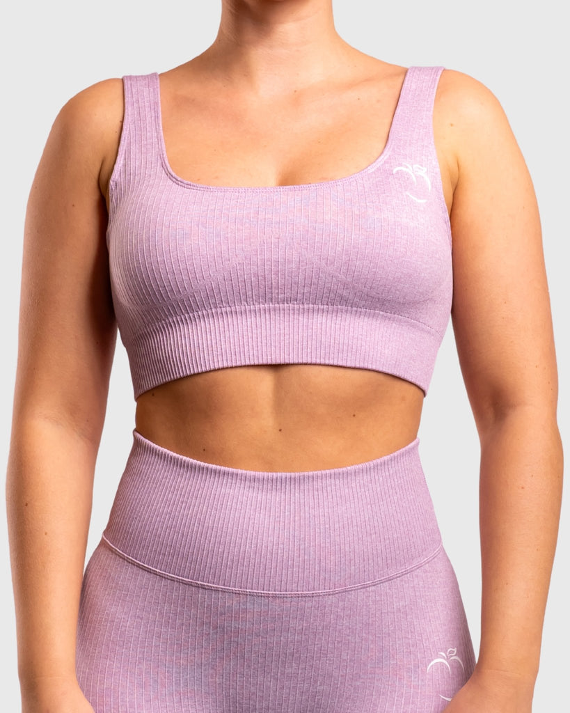 Pink Ribbed Sports-Bra - Peach Tights - Sports-Bra